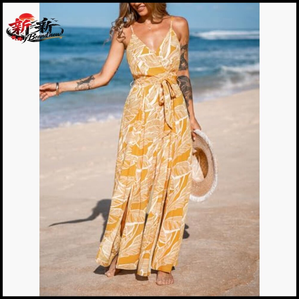 100% Rayon Sleeveless Wide Leg Jumpsuit V-Neck Pull On Casual - Picture 4 of 6